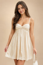 Satin A-Line/Princess Spaghetti Straps Short Homecoming Dresses with Ruched Waist (SHI22370238)
