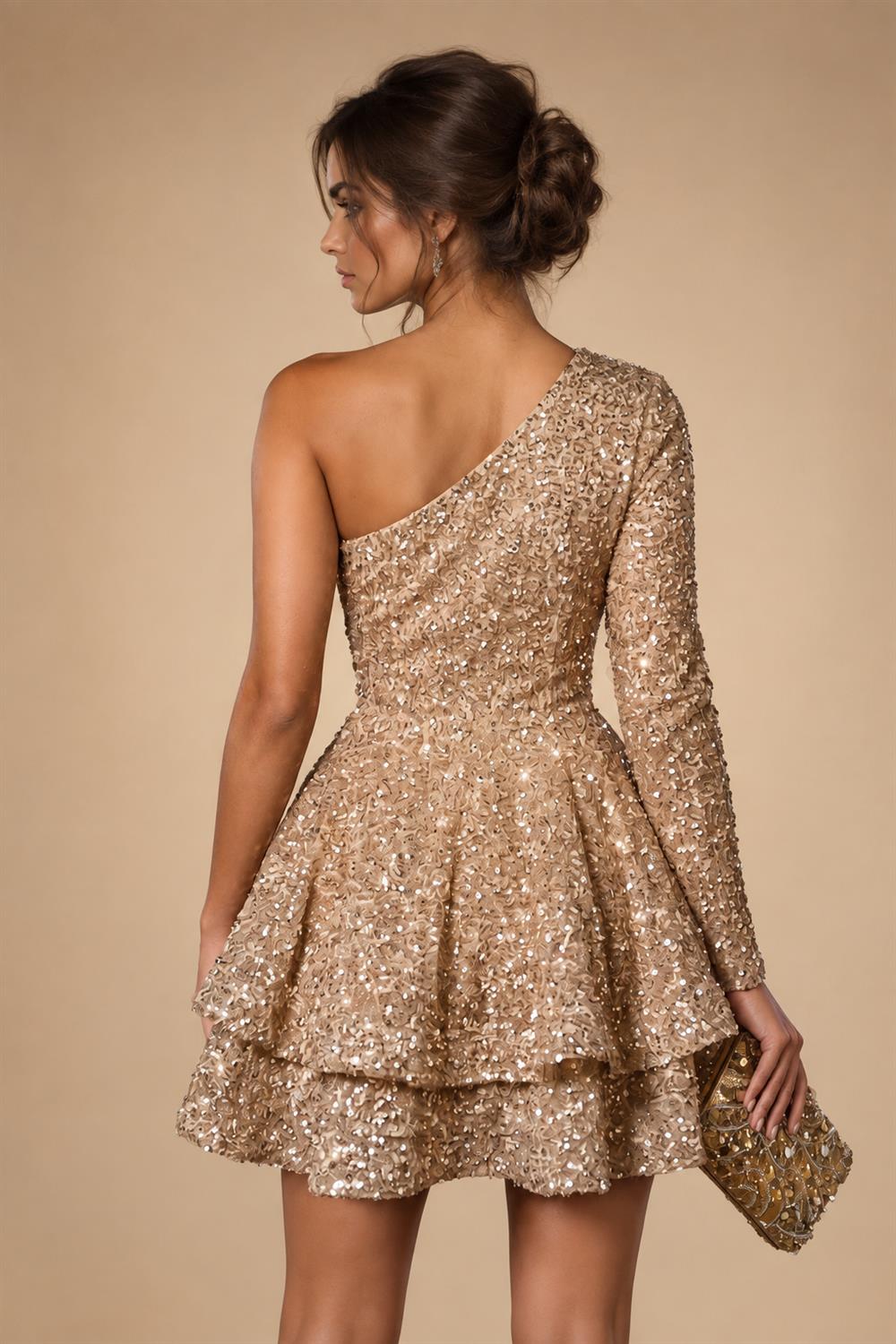 A-Line/Princess Mini Sparkly Sequin Tiered Homecoming Dresses with Spaghetti Straps (SHI22370561)