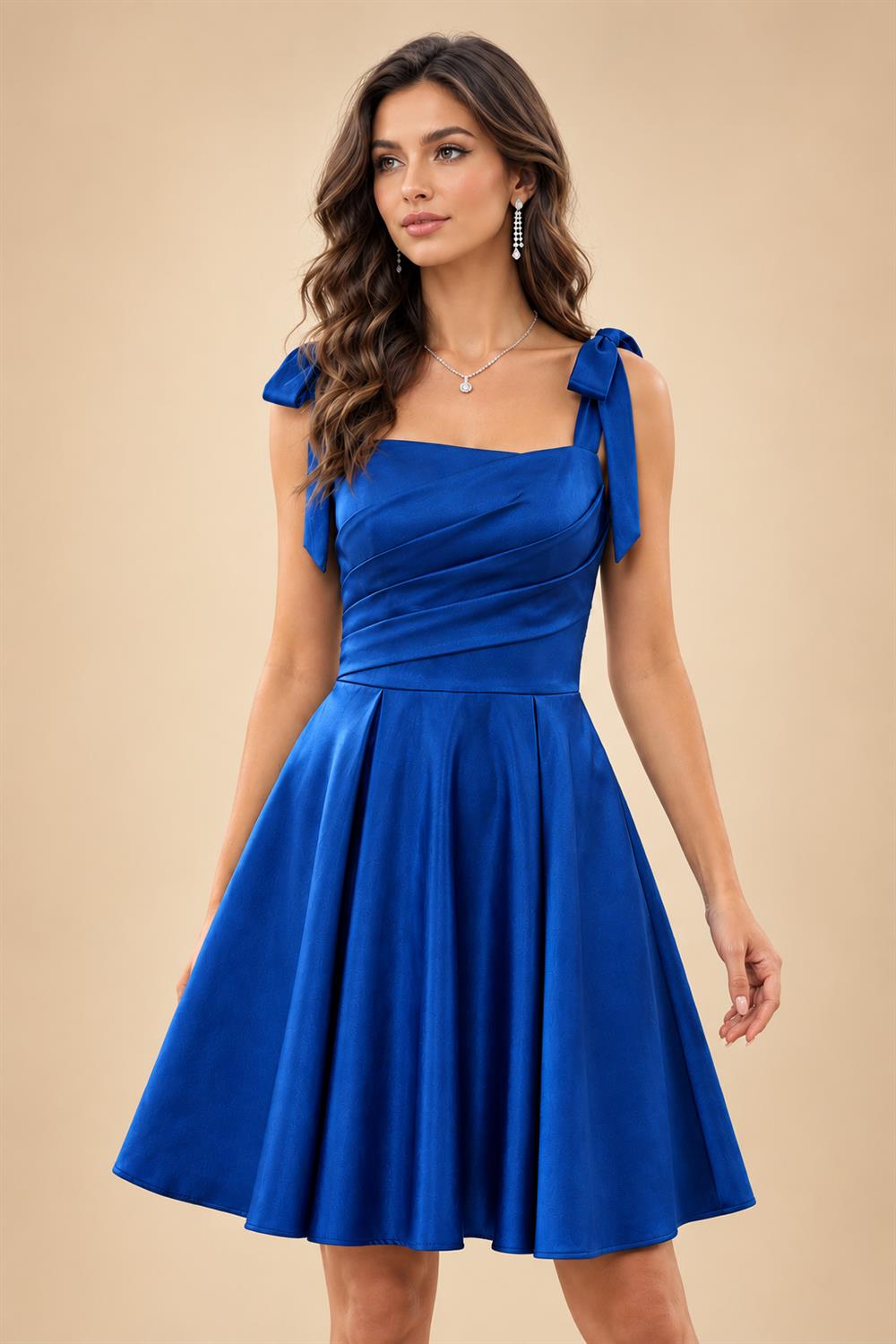 Satin A-Line/Princess Spaghetti Straps Short Homecoming Dresses with Ruched Waist (SHI22370238)