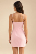 Satin Bodycon Spaghetti Straps Short Homecoming Dresses with Ruched Bodice (SHI22370321)