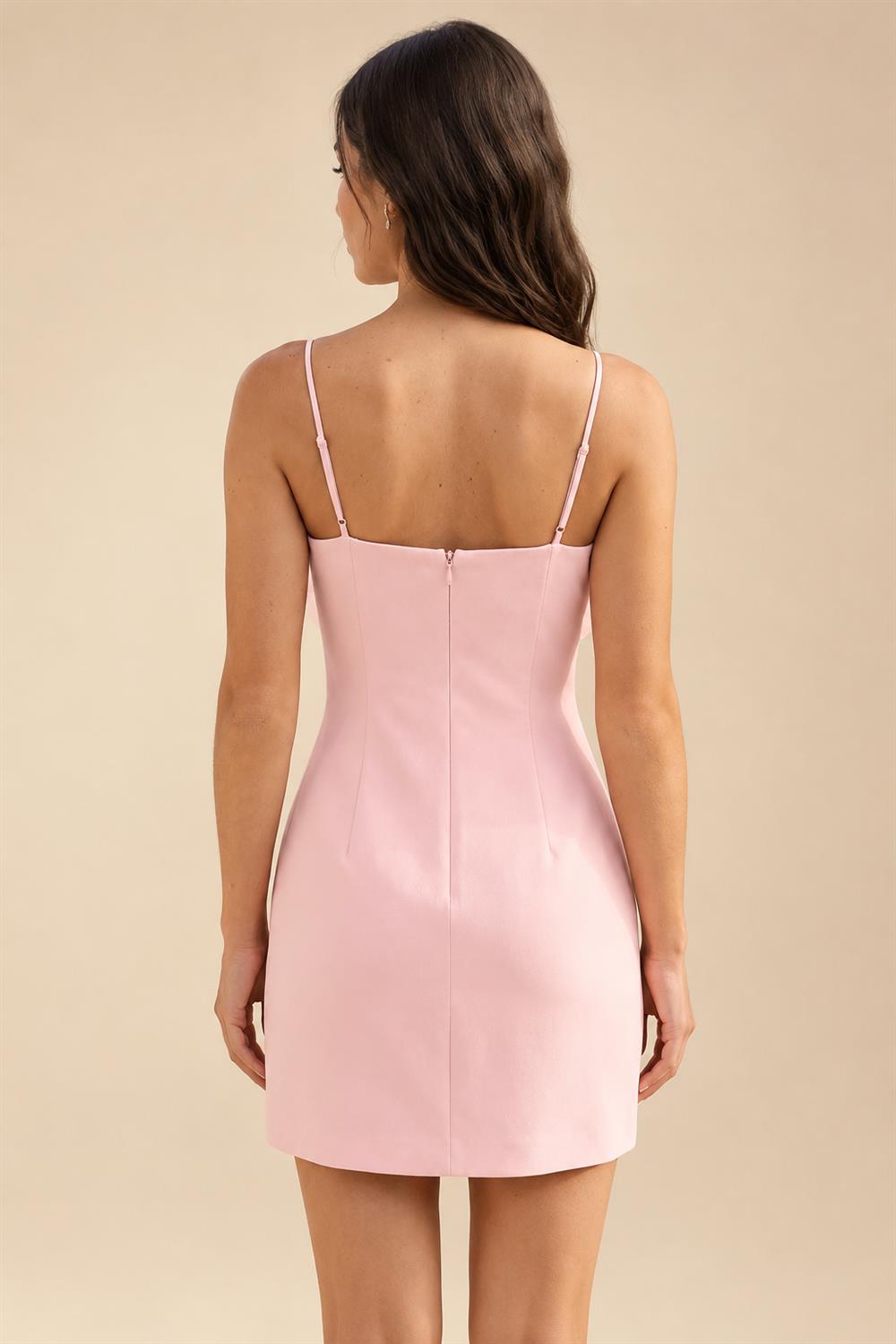 Satin Bodycon Spaghetti Straps Short Homecoming Dresses with Ruched Bodice (SHI22370321)