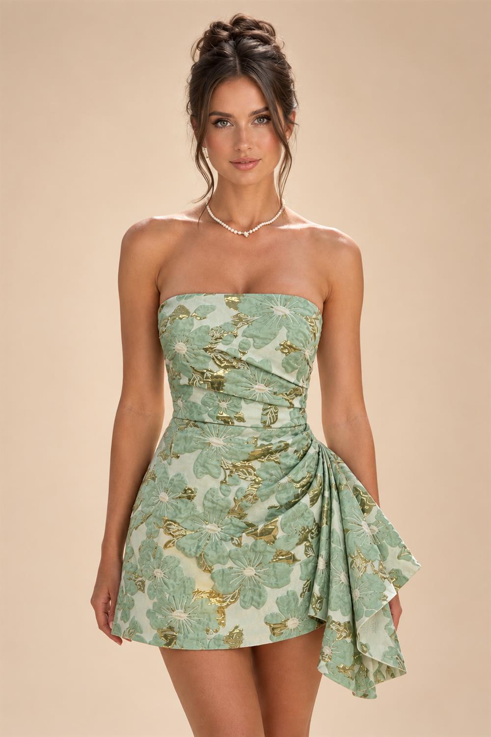 Jacquard Sheath/Column V-Neck Floor-Length Mother of the Bride & Groom Dresses with Ruffles & Ruched Waist (SHI22501060)