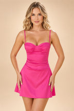 Satin A-Line/Princess Spaghetti Straps Short Homecoming Dresses with Ruched Waist (SHI22370238)