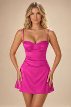 Satin A-Line/Princess Spaghetti Straps Short Homecoming Dresses with Ruched Waist (SHI22370238)