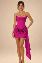 Satin Bodycon Strapless Short Homecoming Dresses with Corset Bodice & Sash (SHI22370318)