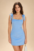 Satin Bodycon Spaghetti Straps Short Homecoming Dresses with Ruched Bodice (SHI22370321)