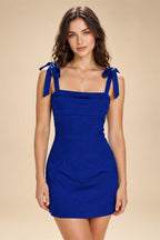 Satin Bodycon Spaghetti Straps Short Homecoming Dresses with Ruched Bodice (SHI22370321)