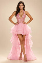A-Line/Princess Mini Sparkly Sequin Tiered Homecoming Dresses with Spaghetti Straps (SHI22370561)