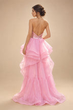 A-Line/Princess Mini Sparkly Sequin Tiered Homecoming Dresses with Spaghetti Straps (SHI22370561)