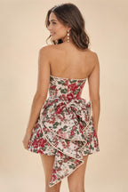 Jacquard A-Line/Princess Strapless Mini Homecoming Dresses with Bow & Pearls (SHI22370329)