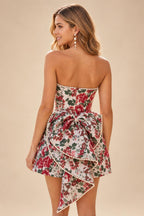 Jacquard A-Line/Princess Strapless Mini Homecoming Dresses with Bow & Pearls (SHI22370329)
