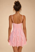 Chiffon A-Line/Princess Spaghetti Straps Mini Homecoming Dresses with Ruffles (SHI22370482)