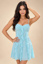 Chiffon A-Line/Princess Spaghetti Straps Mini Homecoming Dresses with Ruffles (SHI22370482)