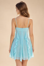 Chiffon A-Line/Princess Spaghetti Straps Mini Homecoming Dresses with Ruffles (SHI22370482)