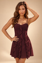 Chiffon A-Line/Princess Spaghetti Straps Mini Homecoming Dresses with Ruffles (SHI22370482)
