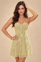 Chiffon A-Line/Princess Spaghetti Straps Mini Homecoming Dresses with Ruffles (SHI22370482)