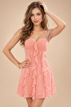Chiffon A-Line/Princess Spaghetti Straps Mini Homecoming Dresses with Ruffles (SHI22370482)