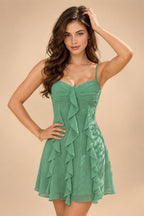 Chiffon A-Line/Princess Spaghetti Straps Mini Homecoming Dresses with Ruffles (SHI22370482)