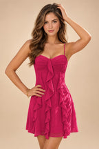 Chiffon A-Line/Princess Spaghetti Straps Mini Homecoming Dresses with Ruffles (SHI22370482)