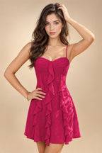 Chiffon A-Line/Princess Spaghetti Straps Mini Homecoming Dresses with Ruffles (SHI22370482)