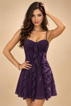 Chiffon A-Line/Princess Spaghetti Straps Mini Homecoming Dresses with Ruffles (SHI22370482)