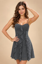 Chiffon A-Line/Princess Spaghetti Straps Mini Homecoming Dresses with Ruffles (SHI22370482)