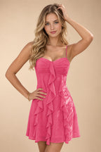 Chiffon A-Line/Princess Spaghetti Straps Mini Homecoming Dresses with Ruffles (SHI22370482)