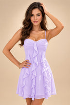 Chiffon A-Line/Princess Spaghetti Straps Mini Homecoming Dresses with Ruffles (SHI22370482)