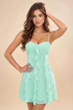 Chiffon A-Line/Princess Spaghetti Straps Mini Homecoming Dresses with Ruffles (SHI22370482)