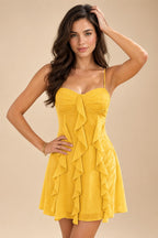 Chiffon A-Line/Princess Spaghetti Straps Mini Homecoming Dresses with Ruffles (SHI22370482)