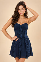 Chiffon A-Line/Princess Spaghetti Straps Mini Homecoming Dresses with Ruffles (SHI22370482)