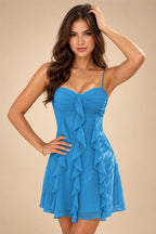 Chiffon A-Line/Princess Spaghetti Straps Mini Homecoming Dresses with Ruffles (SHI22370482)