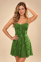 Chiffon A-Line/Princess Spaghetti Straps Mini Homecoming Dresses with Ruffles (SHI22370482)