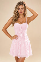 Chiffon A-Line/Princess Spaghetti Straps Mini Homecoming Dresses with Ruffles (SHI22370482)