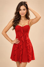 Chiffon A-Line/Princess Spaghetti Straps Mini Homecoming Dresses with Ruffles (SHI22370482)
