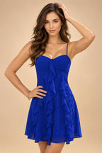 Chiffon A-Line/Princess Spaghetti Straps Mini Homecoming Dresses with Ruffles (SHI22370482)