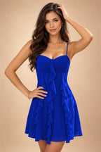 Chiffon A-Line/Princess Spaghetti Straps Mini Homecoming Dresses with Ruffles (SHI22370482)