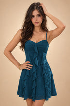 Chiffon A-Line/Princess Spaghetti Straps Mini Homecoming Dresses with Ruffles (SHI22370482)
