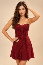 Chiffon A-Line/Princess Spaghetti Straps Mini Homecoming Dresses with Ruffles (SHI22370482)