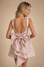 Jacquard A-Line/Princess Strapless Mini Homecoming Dresses with Bow & Pearls (SHI22370329)
