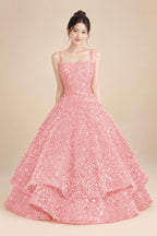 A-Line/Princess Mini Sparkly Sequin Tiered Homecoming Dresses with Spaghetti Straps (SHI22370561)