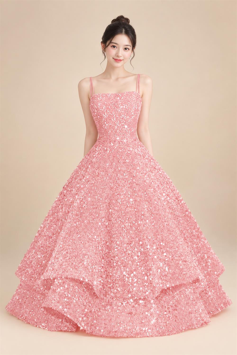 A-Line/Princess Mini Sparkly Sequin Tiered Homecoming Dresses with Spaghetti Straps (SHI22370561)