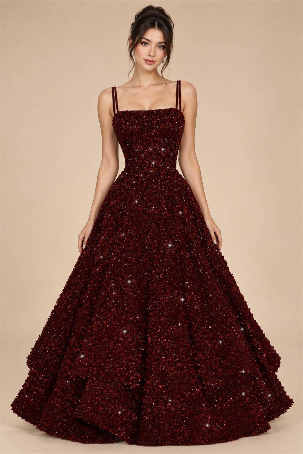 A-Line/Princess Mini Sparkly Sequin Tiered Homecoming Dresses with Spaghetti Straps (SHI22370561)
