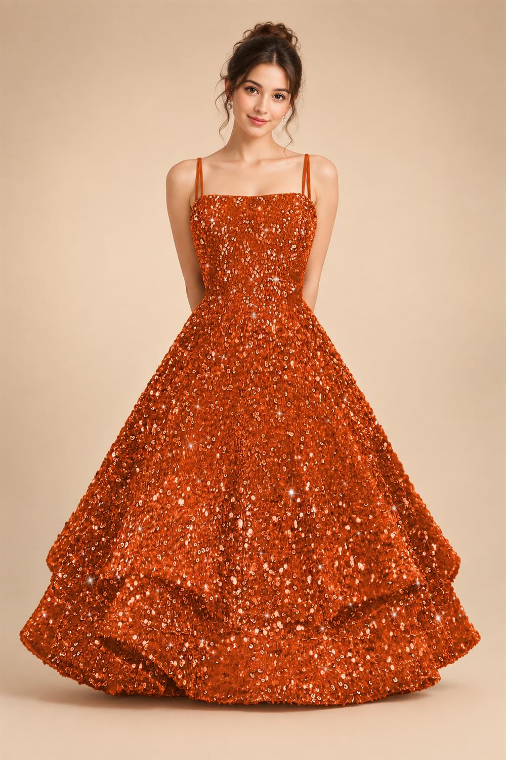 A-Line/Princess Mini Sparkly Sequin Tiered Homecoming Dresses with Spaghetti Straps (SHI22370561)