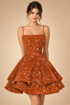 A-Line/Princess Mini Sparkly Sequin Tiered Homecoming Dresses with Spaghetti Straps (SHI22370561)