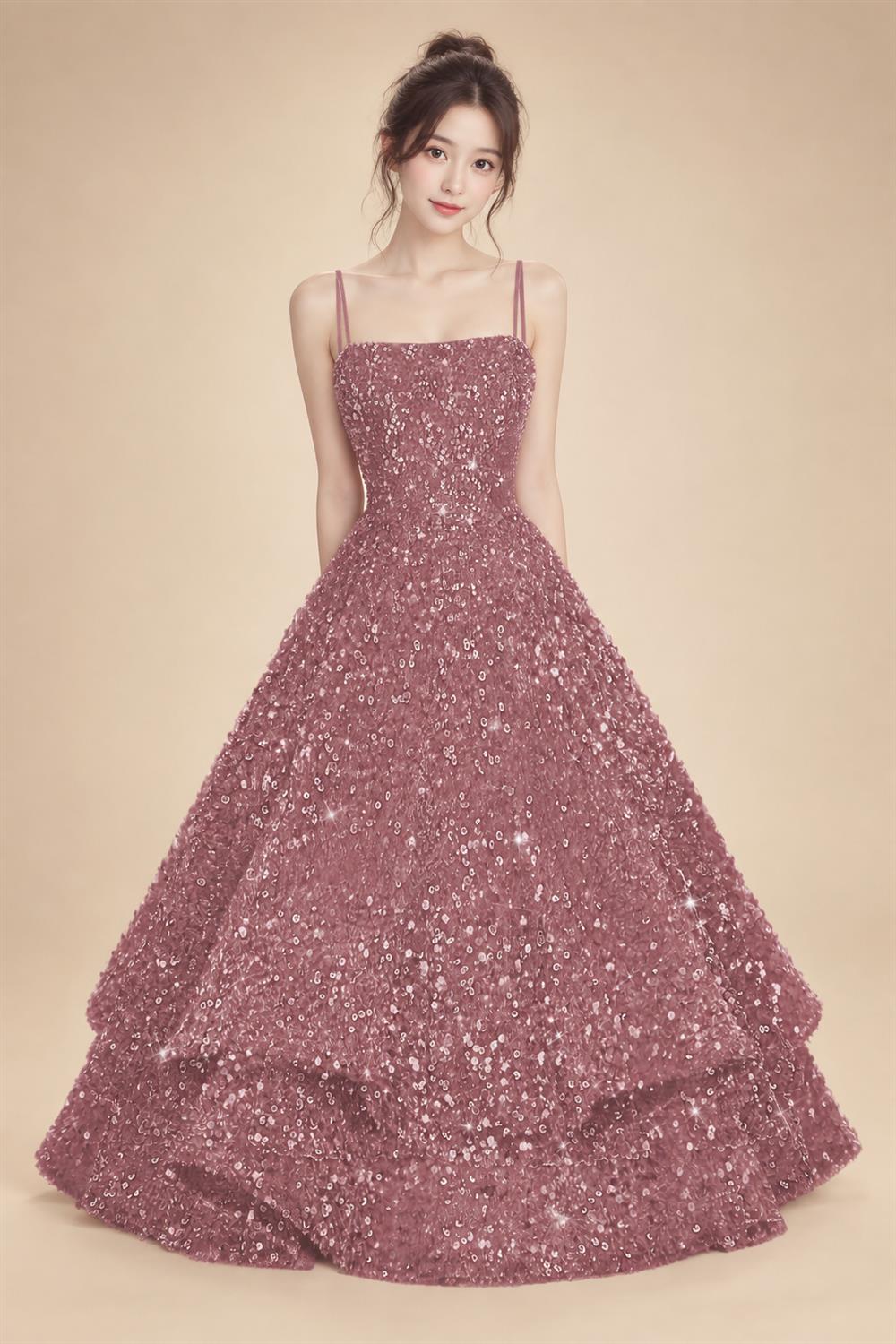 A-Line/Princess Mini Sparkly Sequin Tiered Homecoming Dresses with Spaghetti Straps (SHI22370561)