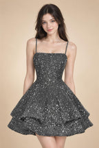A-Line/Princess Mini Sparkly Sequin Tiered Homecoming Dresses with Spaghetti Straps (SHI22370561)