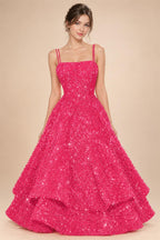 A-Line/Princess Mini Sparkly Sequin Tiered Homecoming Dresses with Spaghetti Straps (SHI22370561)