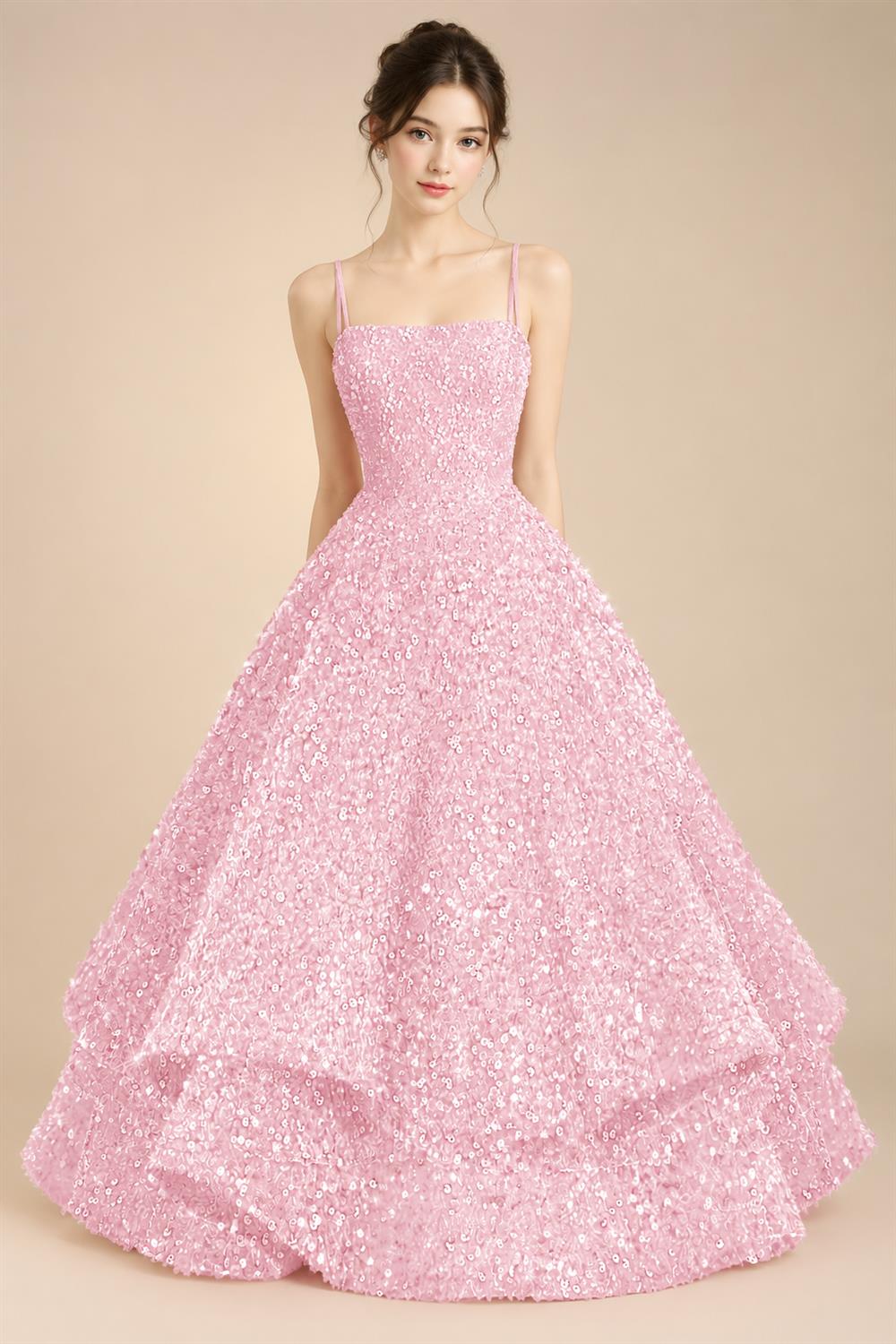 A-Line/Princess Mini Sparkly Sequin Tiered Homecoming Dresses with Spaghetti Straps (SHI22370561)