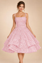 A-Line/Princess Mini Sparkly Sequin Tiered Homecoming Dresses with Spaghetti Straps (SHI22370561)